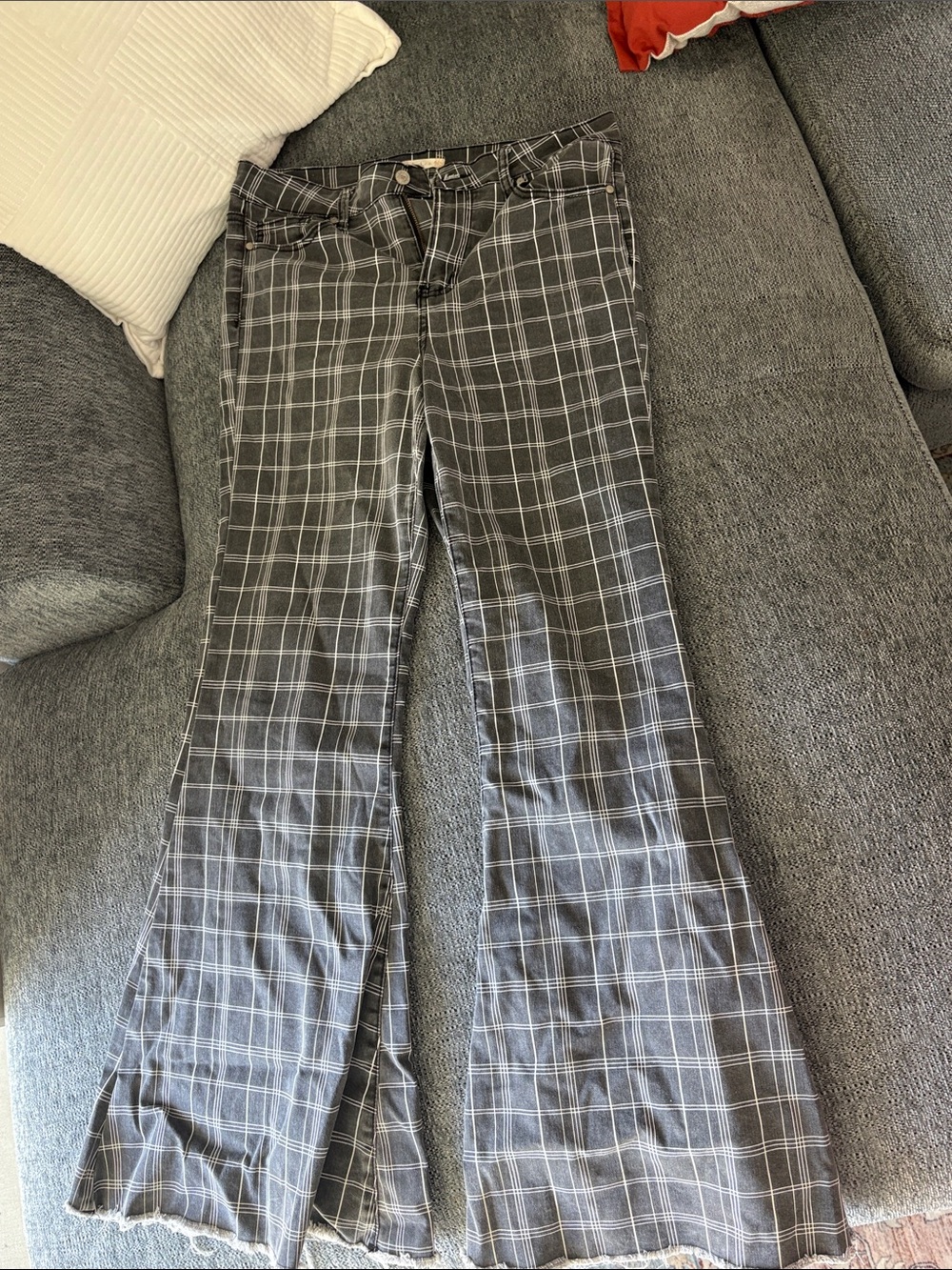 Altar'd State Gray Plaid Flare Jeans